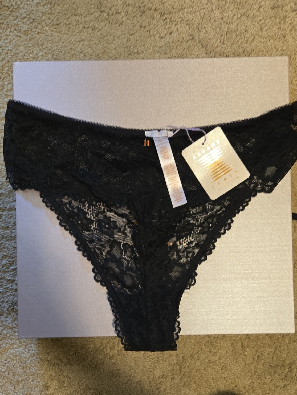 Savage X Fenty Black Floral Lace Thong Panty